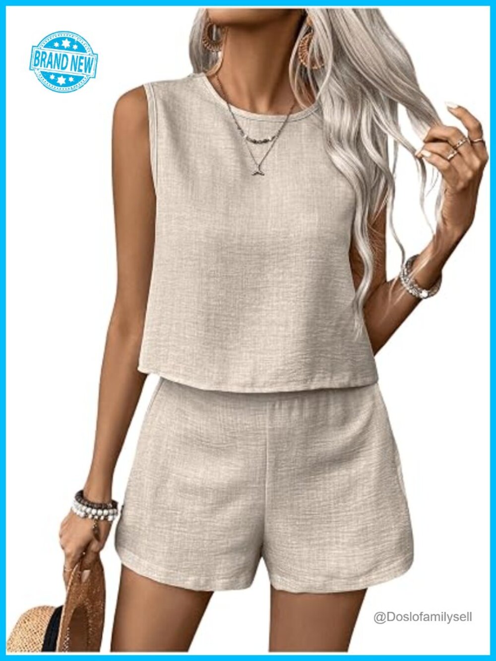 Sleeveless Tank Top and Matching Shorts Set Casual Vacation Outfit